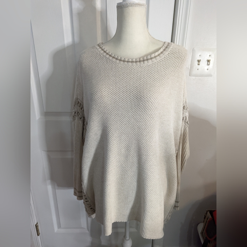 Cabi women's Ecru slip stitch oversized loose fit‎ sweater size S